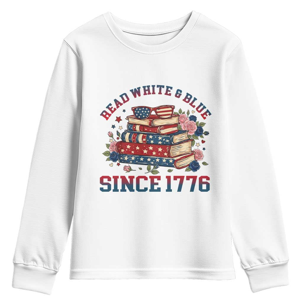 Funny Patriotic Book Lover Gift Youth Sweatshirt Read White Blue Since 1776 TS12 White Print Your Wear