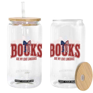 Patriotic Book Lover Gift Glass Can Books Are My Love Language TS12 Print Your Wear