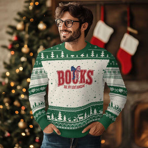 Patriotic Book Lover Gift Ugly Christmas Sweater Books Are My Love Language TS12 Beige Green Print Your Wear