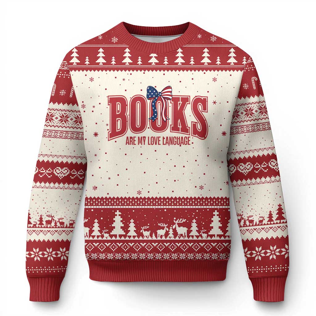 Patriotic Book Lover Gift Ugly Christmas Sweater Books Are My Love Language TS12 Beige Red Print Your Wear