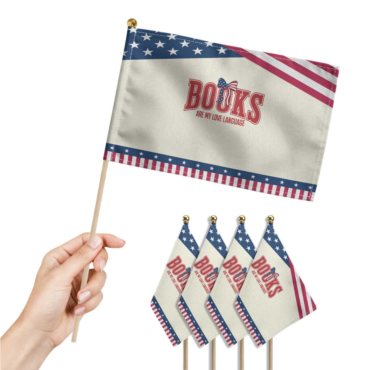 Book Lover Gift Patriotic Handheld Flag Books Are My Love Language TS12 Print Your Wear