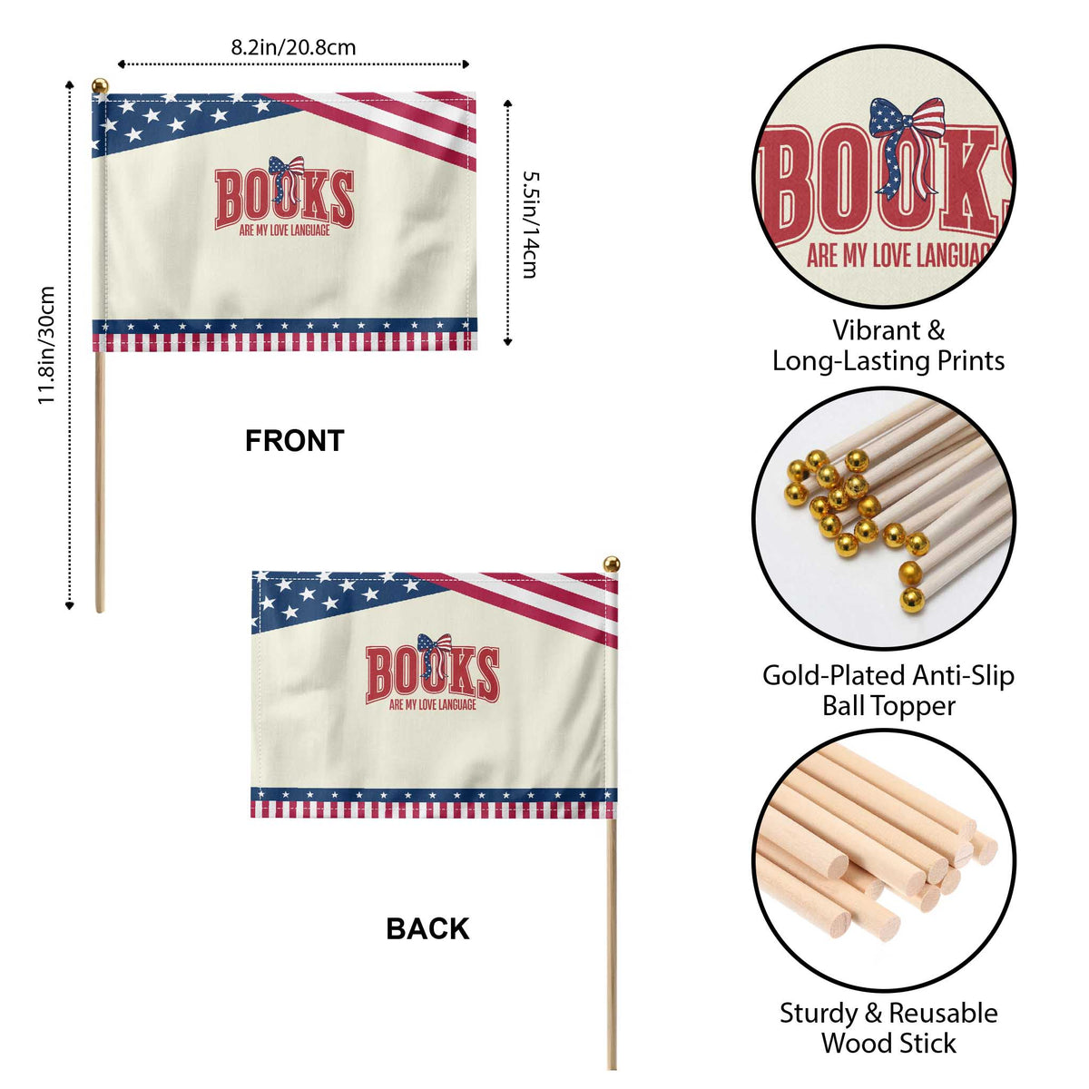 Book Lover Gift Patriotic Handheld Flag Books Are My Love Language TS12 Print Your Wear