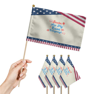 Books Are My Love Language Patriotic Handheld Flag Bookish Reader Graphic TS12 Print Your Wear