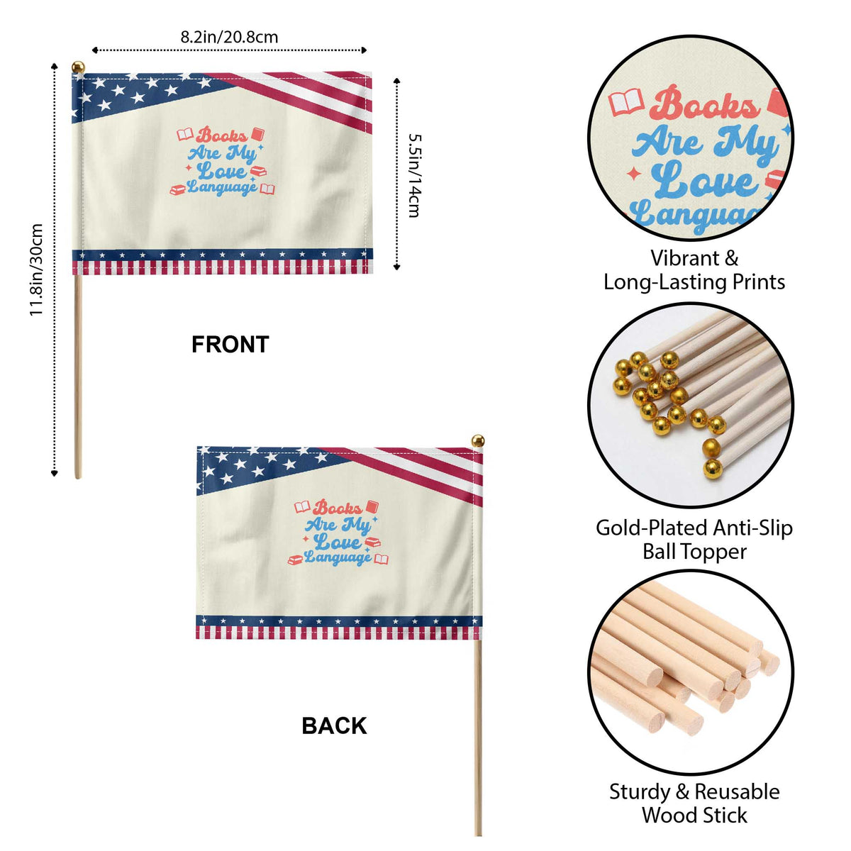 Books Are My Love Language Patriotic Handheld Flag Bookish Reader Graphic TS12 Print Your Wear
