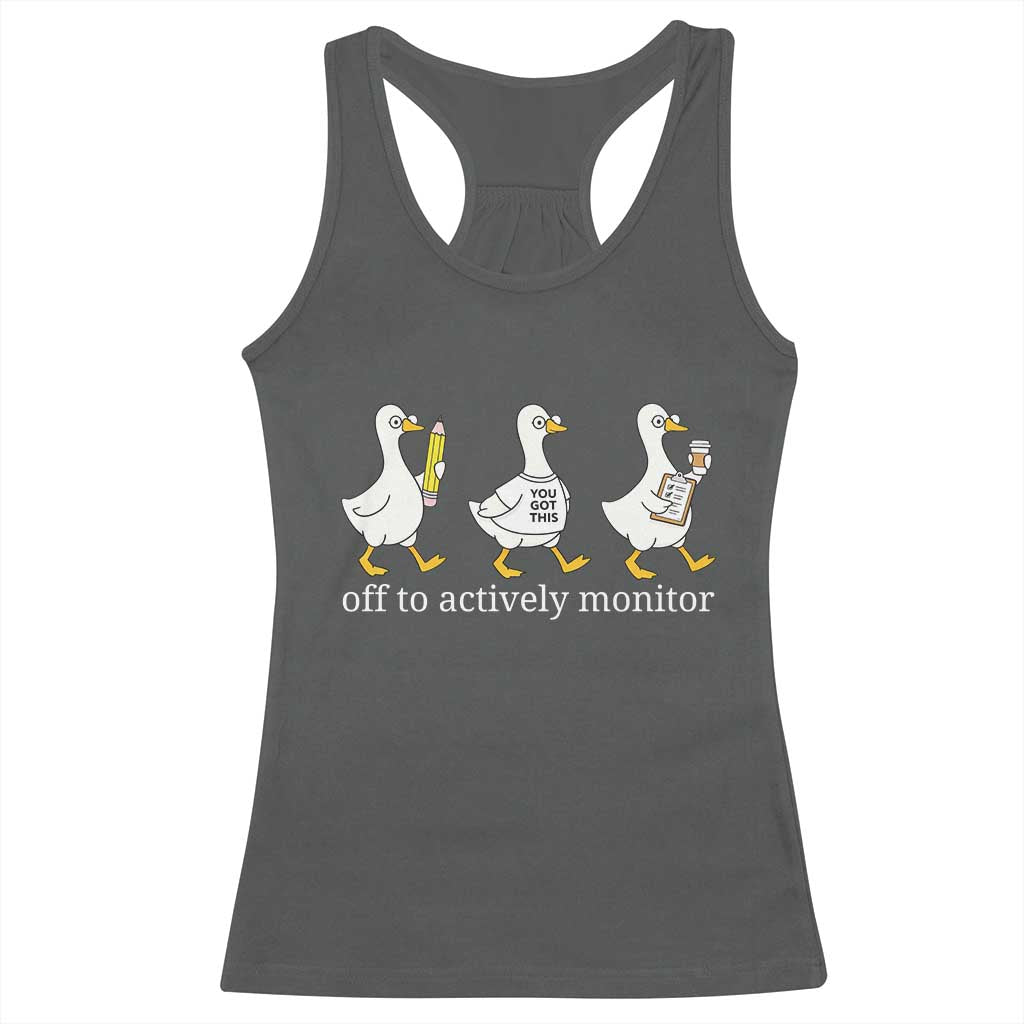 Funny Goose Teacher Testing Day Racerback Tank Top Off to Actively Monitor TS12 Dark Heather Print Your Wear