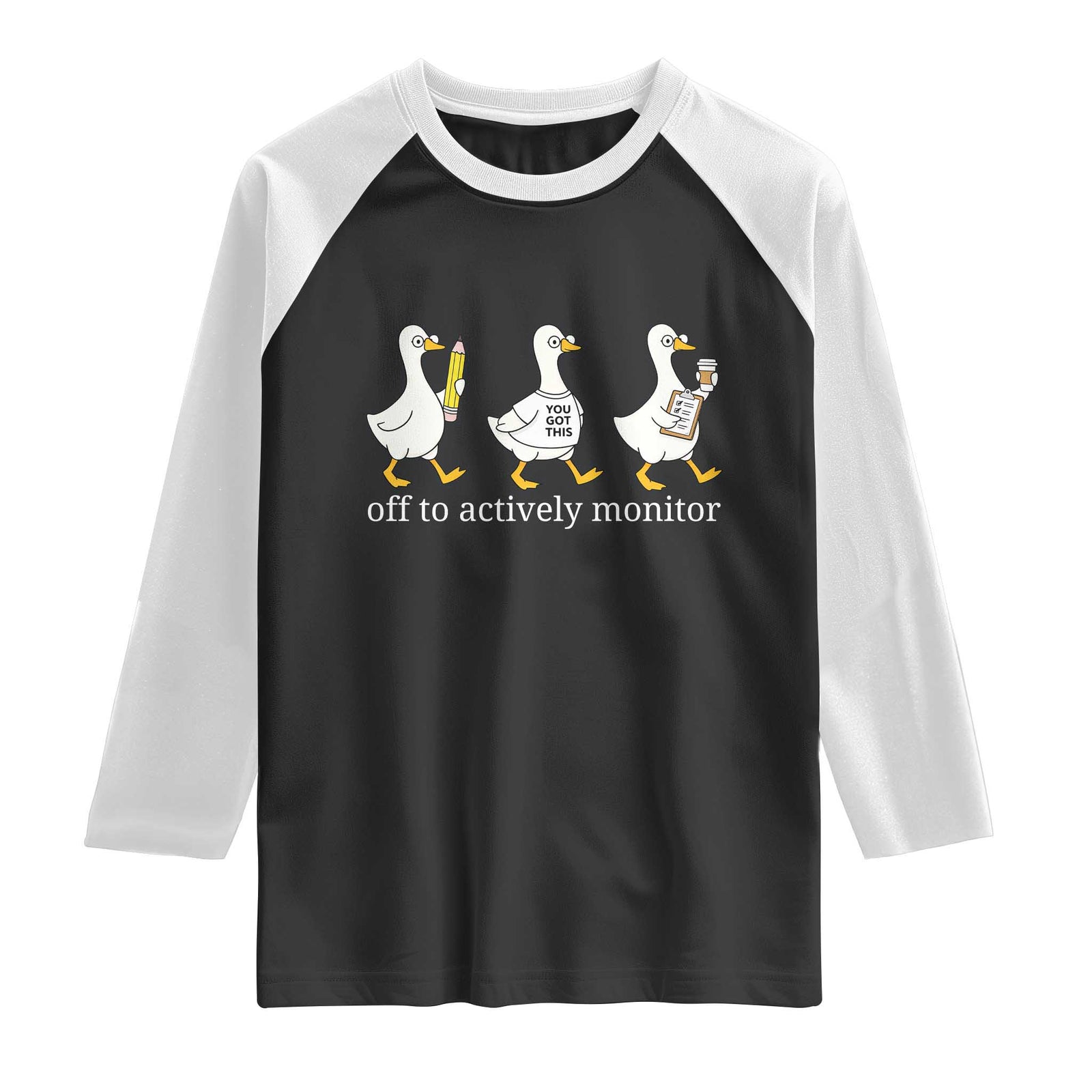 Funny Goose Teacher Testing Day Raglan Shirt Off to Actively Monitor TS12 Black White Print Your Wear