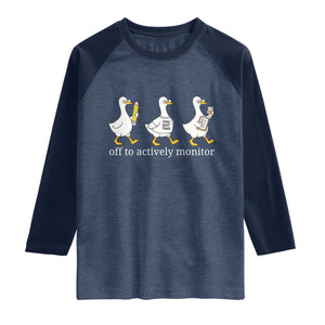 Funny Goose Teacher Testing Day Raglan Shirt Off to Actively Monitor TS12 Heather Denim Navy Print Your Wear