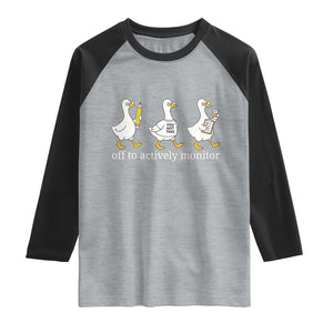 Funny Goose Teacher Testing Day Raglan Shirt Off to Actively Monitor TS12 Heather Gray Black Print Your Wear