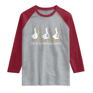 Funny Goose Teacher Testing Day Raglan Shirt Off to Actively Monitor TS12 Heather Gray Heather Red Print Your Wear