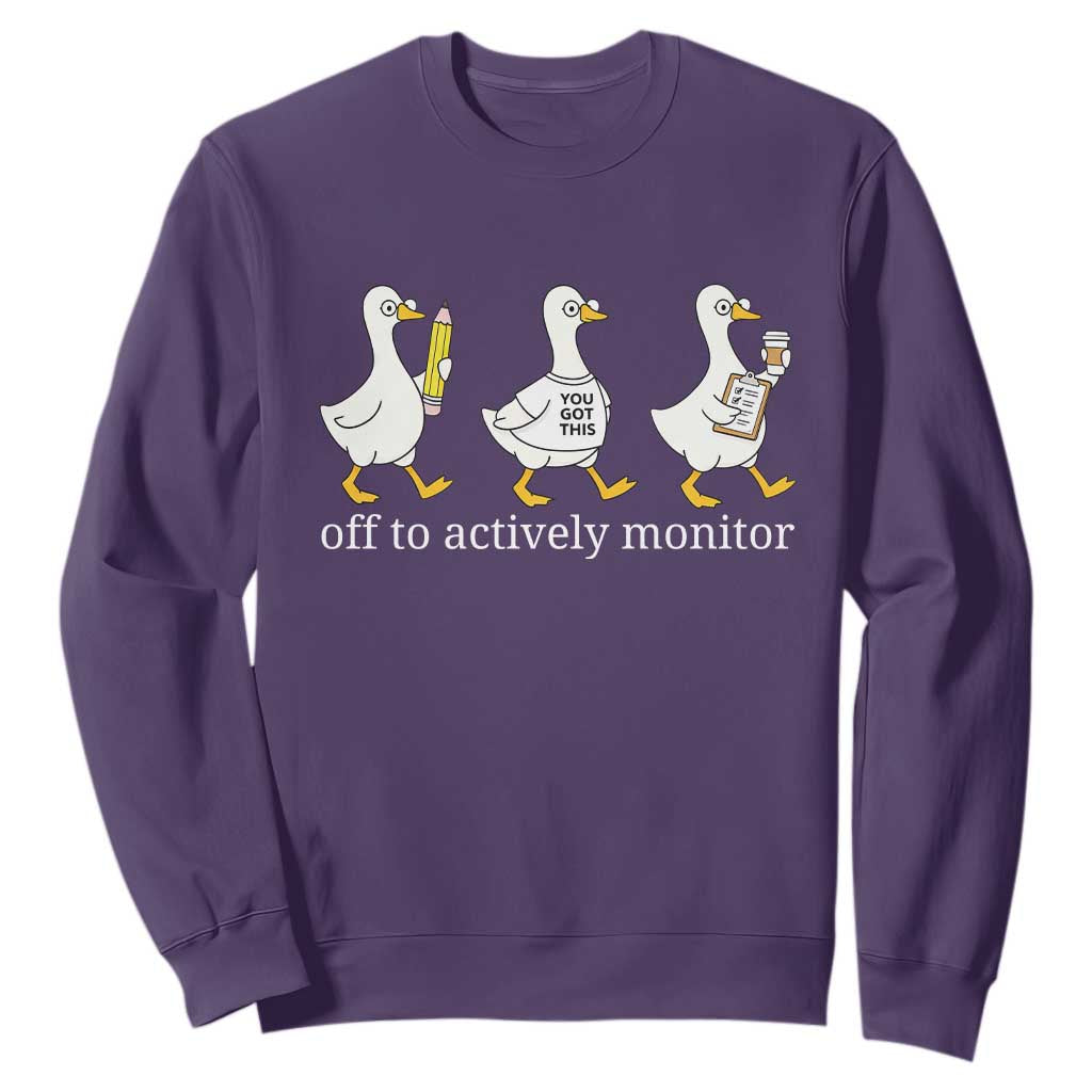 Funny Goose Teacher Testing Day Sweatshirt Off to Actively Monitor TS12 Purple Print Your Wear