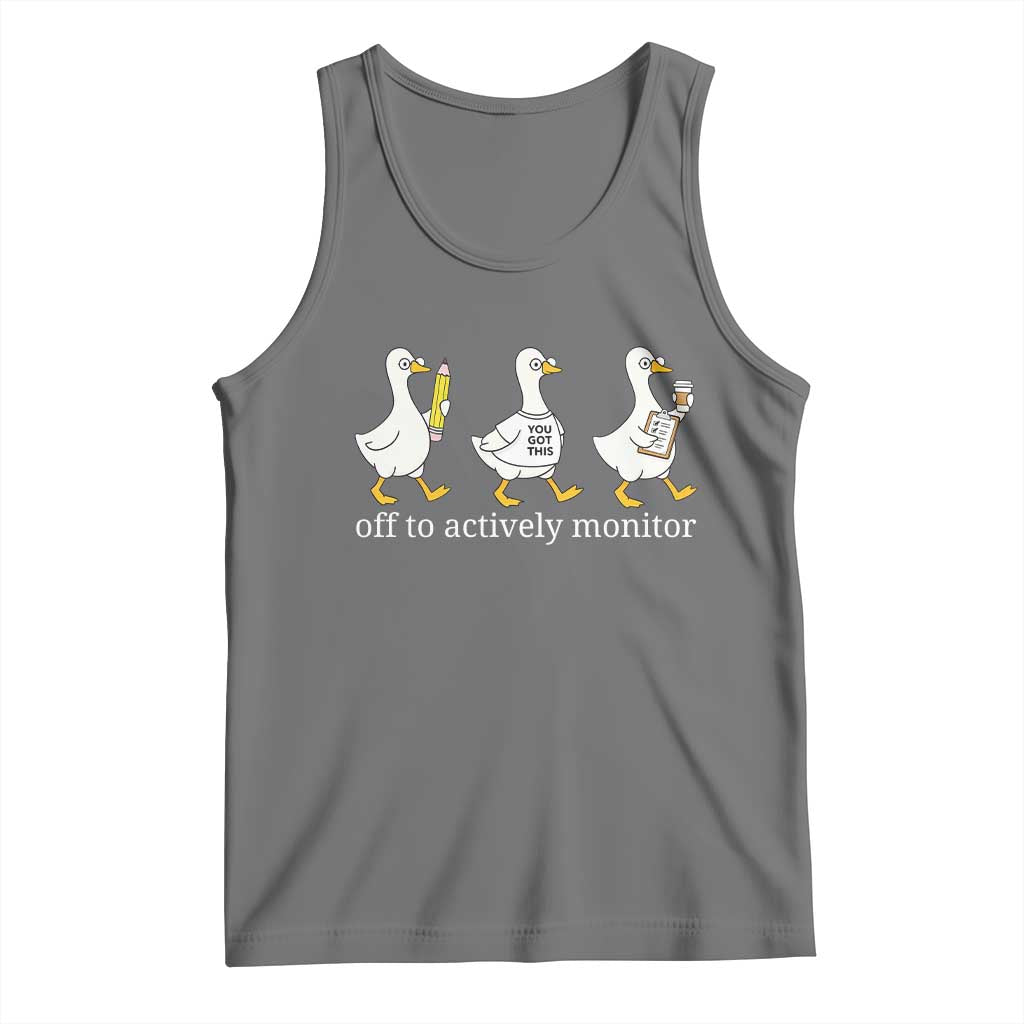 Funny Goose Teacher Testing Day Tank Top Off to Actively Monitor TS12 Black Heather Print Your Wear