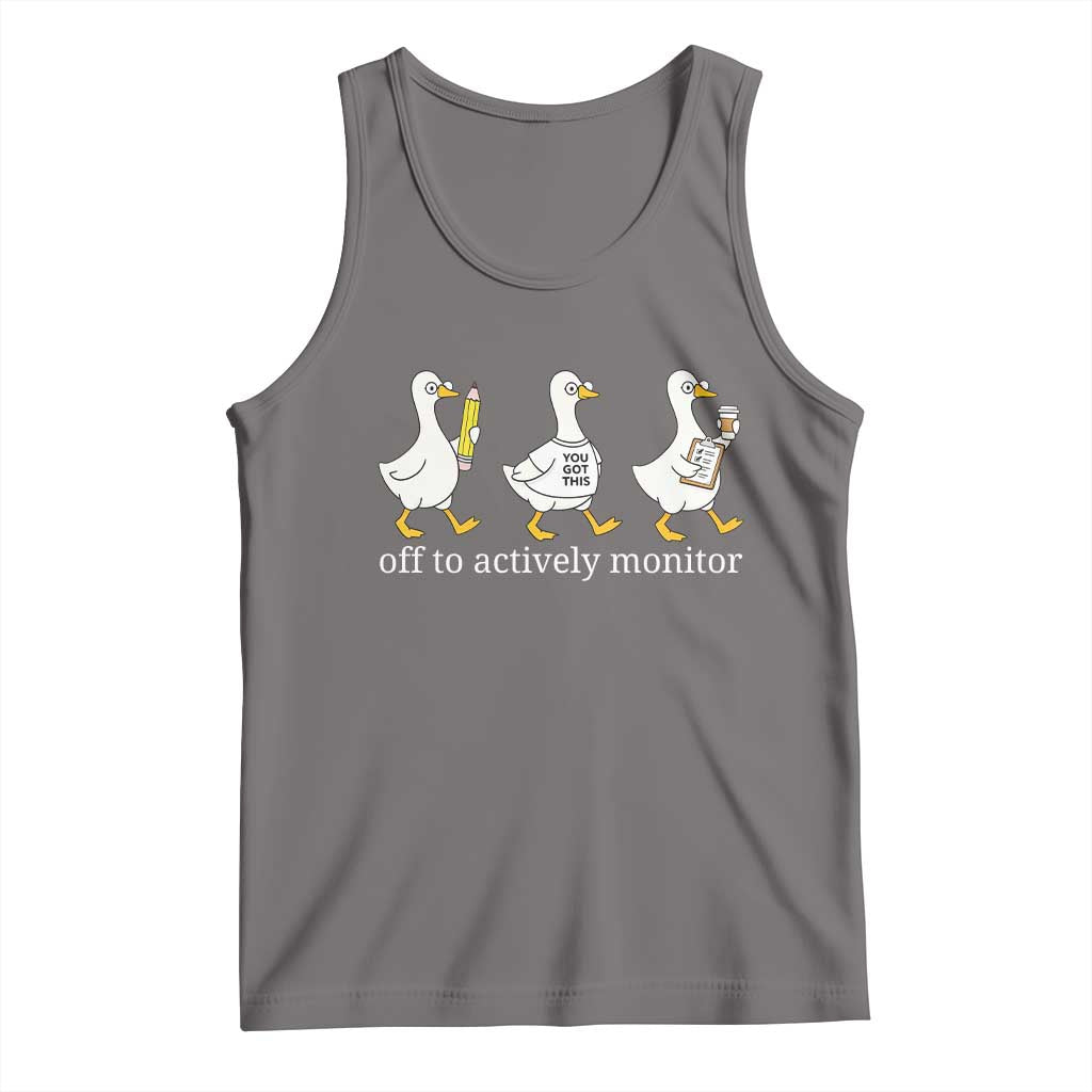 Funny Goose Teacher Testing Day Tank Top Off to Actively Monitor TS12 Deep Heather Print Your Wear