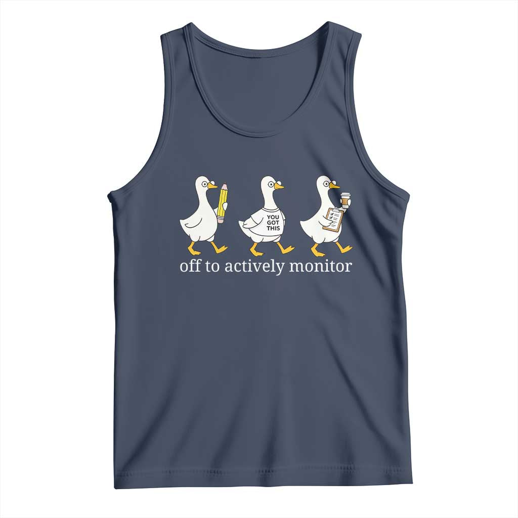 Funny Goose Teacher Testing Day Tank Top Off to Actively Monitor TS12 Navy Print Your Wear