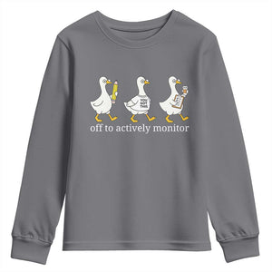 Funny Goose Teacher Testing Day Youth Sweatshirt Off to Actively Monitor TS12 Charcoal Print Your Wear