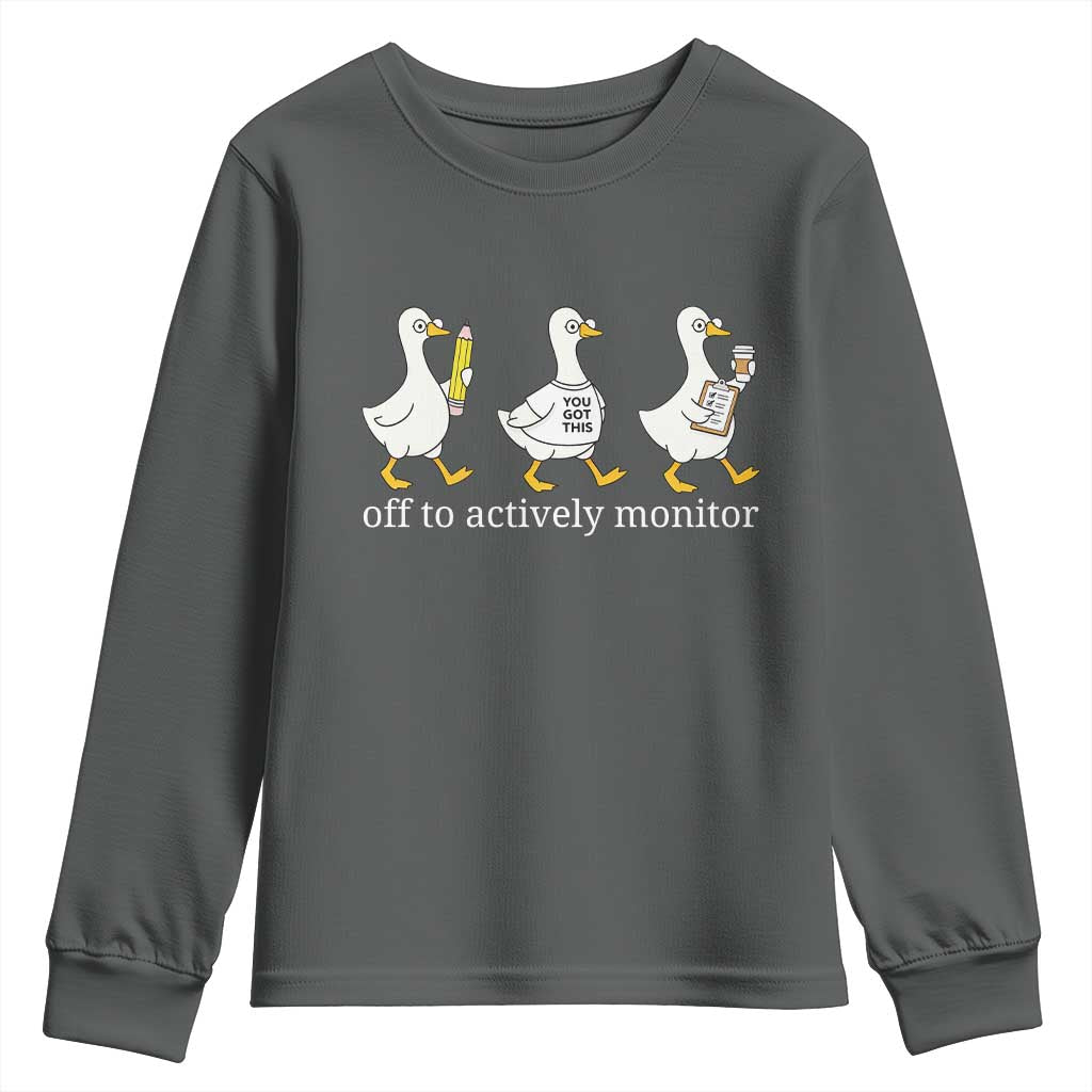 Funny Goose Teacher Testing Day Youth Sweatshirt Off to Actively Monitor TS12 Dark Heather Print Your Wear