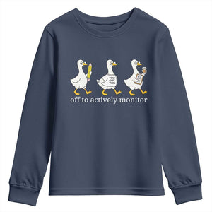 Funny Goose Teacher Testing Day Youth Sweatshirt Off to Actively Monitor TS12 Navy Print Your Wear