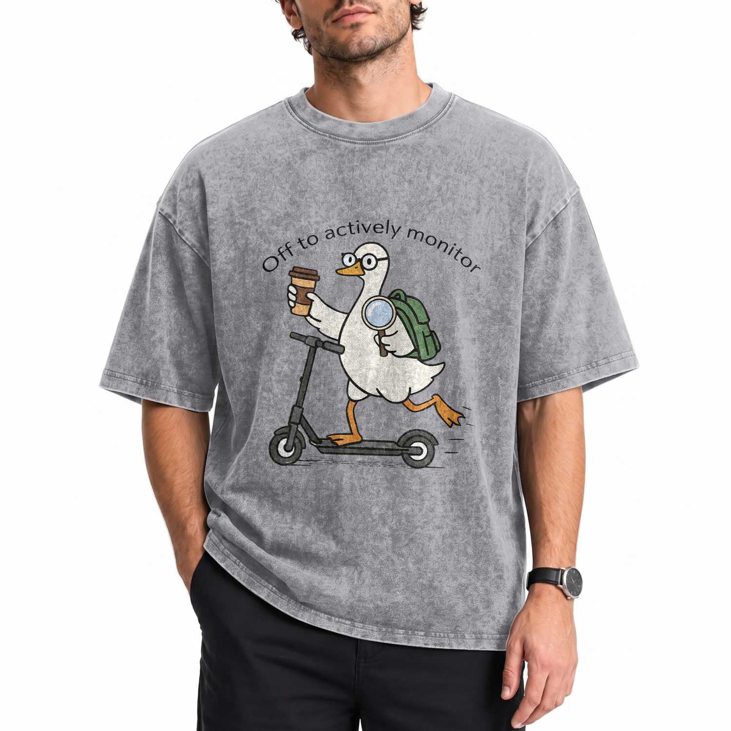 Funny Silly Goose Proctor Washed Cotton T-Shirt Off to Actively Monitor Teacher Testing Day