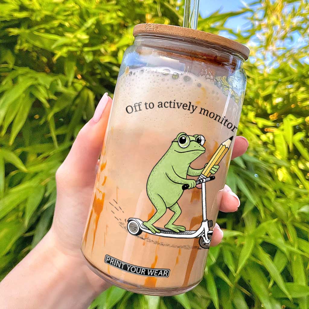 Funny Frog Teacher Testing Test Day Glass Can Off To Actively Monitor TS12 White Print Your Wear