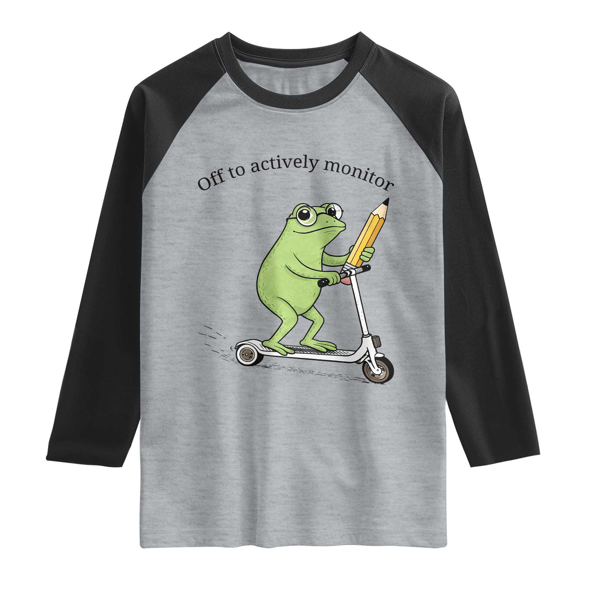 Funny Frog Teacher Testing Test Day Raglan Shirt Off To Actively Monitor TS12 Heather Gray Black Print Your Wear