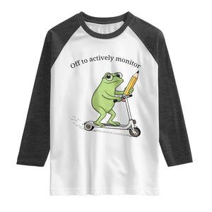 Funny Frog Teacher Testing Test Day Raglan Shirt Off To Actively Monitor TS12 White Heather Charcoal Print Your Wear