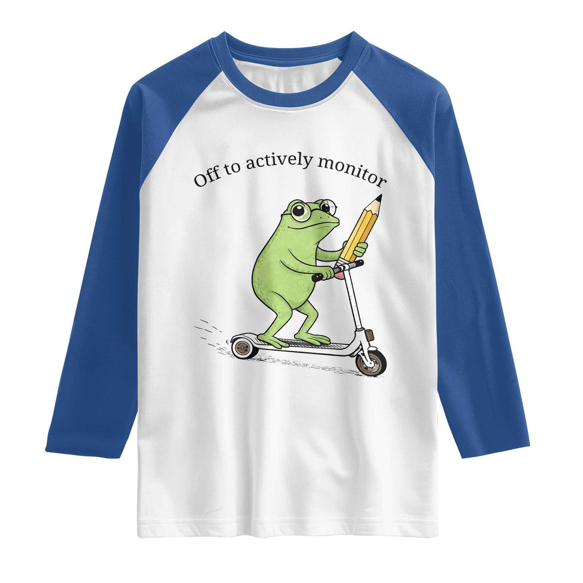 Funny Frog Teacher Testing Test Day Raglan Shirt Off To Actively Monitor TS12 White Royal Print Your Wear