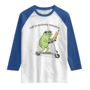 Funny Frog Teacher Testing Test Day Raglan Shirt Off To Actively Monitor TS12 White Royal Print Your Wear