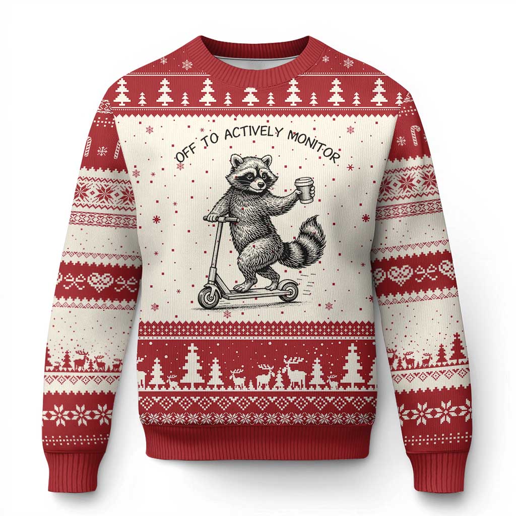 Funny Teacher Testing Day Ugly Christmas Sweater Silly Raccoon Proctor Off To Actively Monitor TS12 Beige Red Print Your Wear