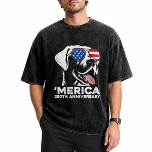 Merica Labrador Retriever Lover Washed Cotton T-Shirt 250th Anniversary Gift