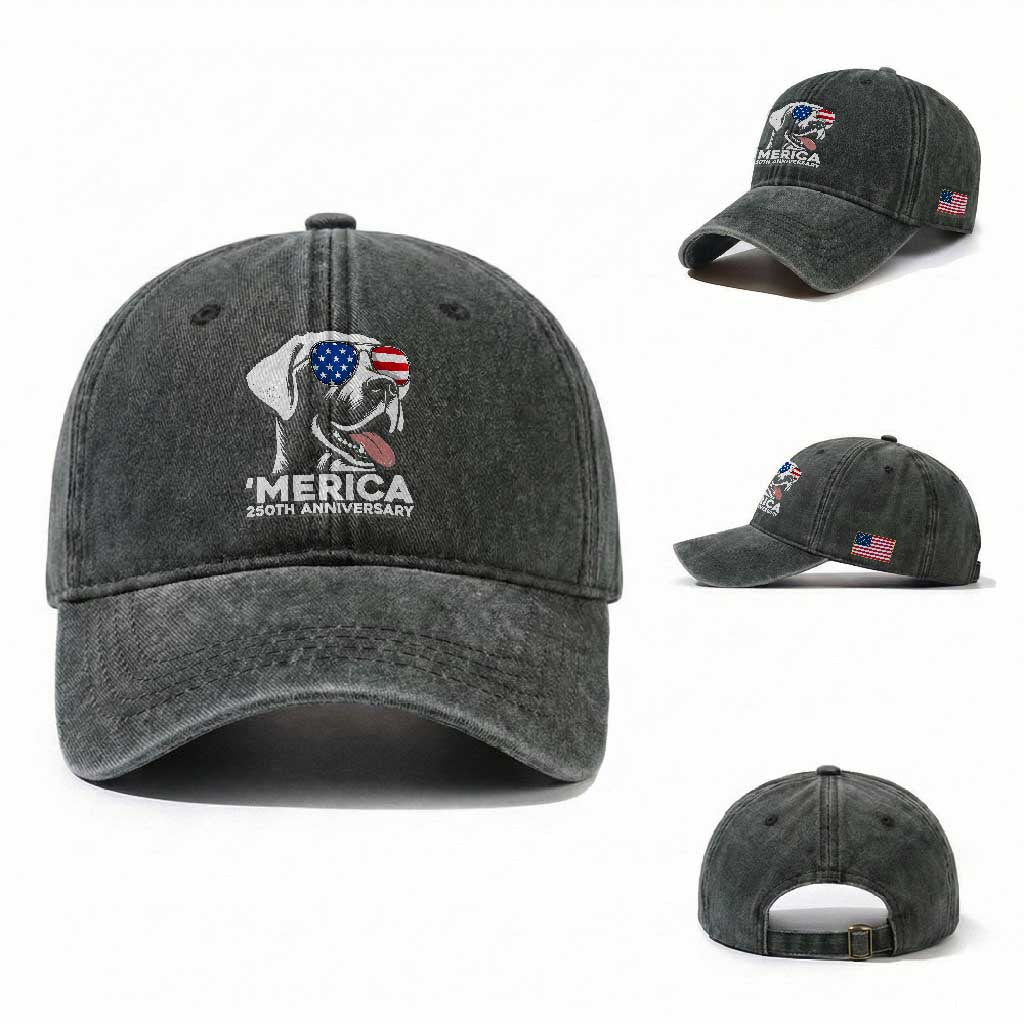 Merica Labrador Retriever Lover Washed Cotton Baseball Cap 250th Anniversary Gift TS12 Washed Cap Universal Fit Dark Green Print Your Wear