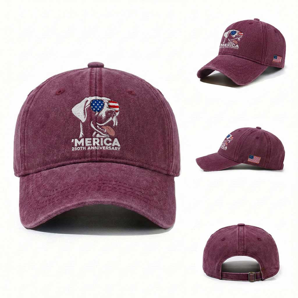 Merica Labrador Retriever Lover Washed Cotton Baseball Cap 250th Anniversary Gift TS12 Washed Cap Universal Fit Burgundy Print Your Wear