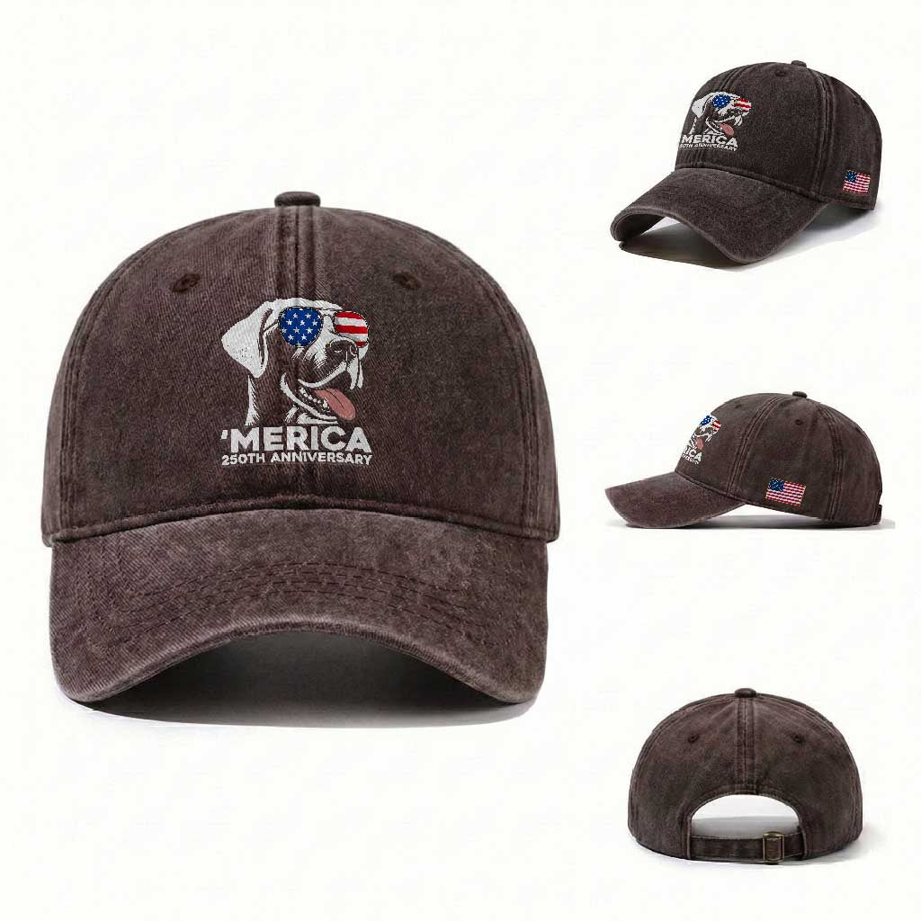 Merica Labrador Retriever Lover Washed Cotton Baseball Cap 250th Anniversary Gift TS12 Washed Cap Universal Fit Dark Brown Print Your Wear