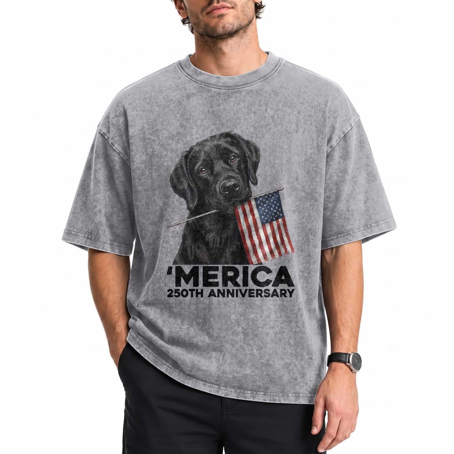 Patriotic Labrador Retriever Washed Cotton T-Shirt America 250th Anniversary Gift