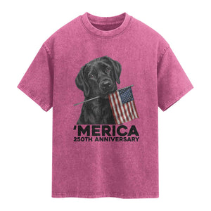 Patriotic Labrador Retriever Washed Cotton T-Shirt America 250th Anniversary Gift