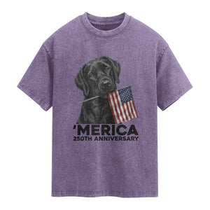 Patriotic Labrador Retriever Washed Cotton T-Shirt America 250th Anniversary Gift