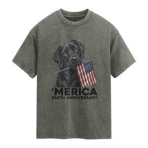 Patriotic Labrador Retriever Washed Cotton T-Shirt America 250th Anniversary Gift