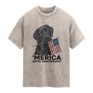 Patriotic Labrador Retriever Washed Cotton T-Shirt America 250th Anniversary Gift