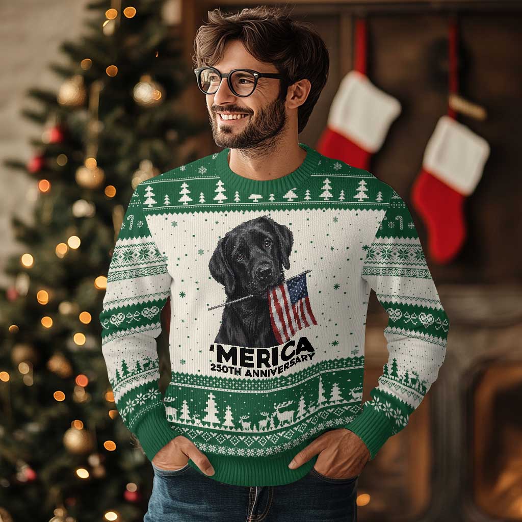 Patriotic Labrador Retriever Ugly Christmas Sweater USA 250th Anniversary Gift TS12 Beige Green Print Your Wear
