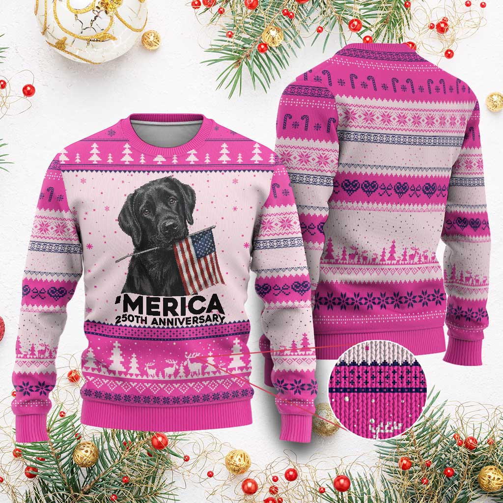 Patriotic Labrador Retriever Ugly Christmas Sweater USA 250th Anniversary Gift TS12 Hot Pink Print Your Wear