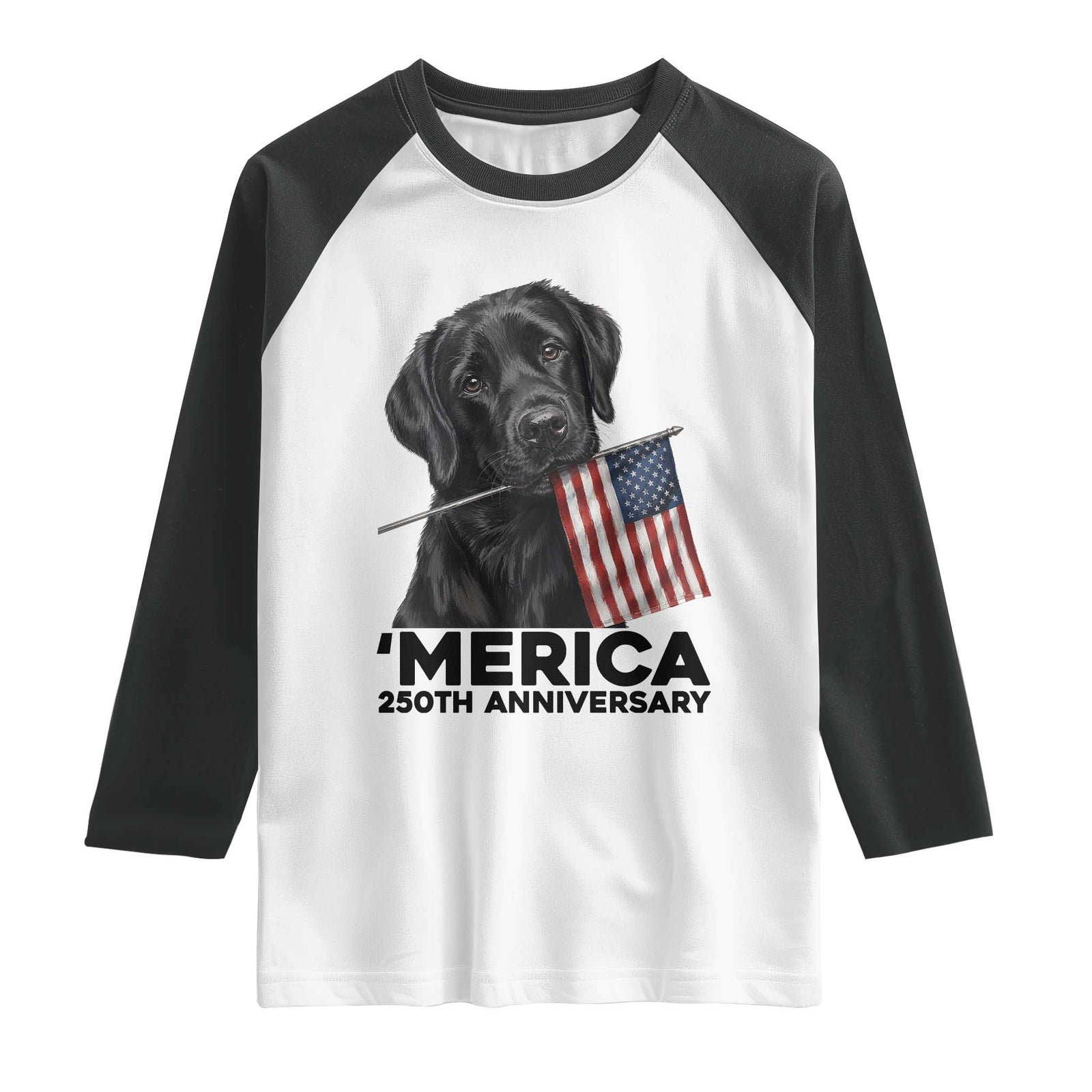 Patriotic Labrador Retriever Raglan Shirt USA 250th Anniversary Gift TS12 White Black Print Your Wear