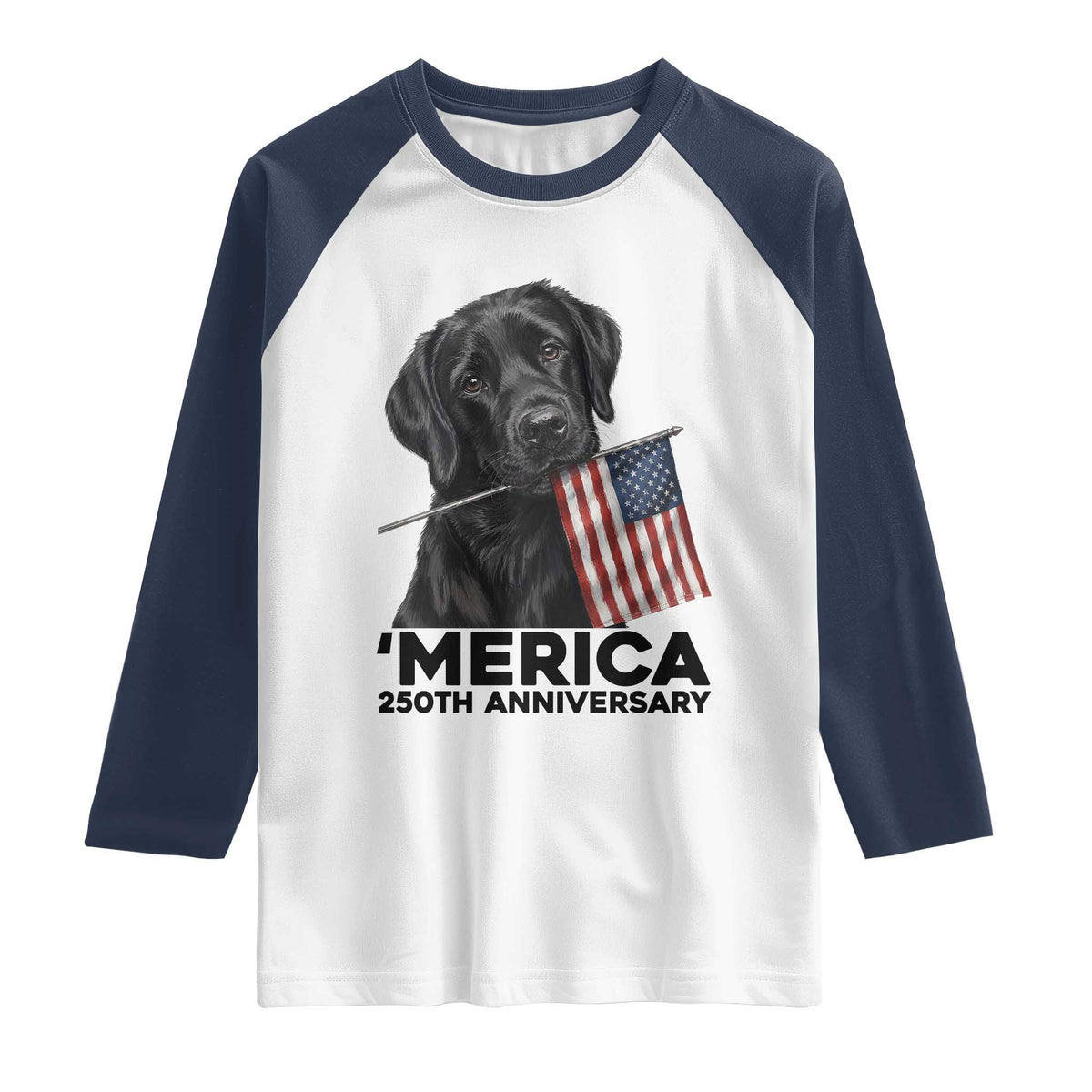 Patriotic Labrador Retriever Raglan Shirt USA 250th Anniversary Gift TS12 White Navy Print Your Wear