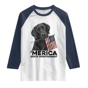 Patriotic Labrador Retriever Raglan Shirt USA 250th Anniversary Gift TS12 White Navy Print Your Wear