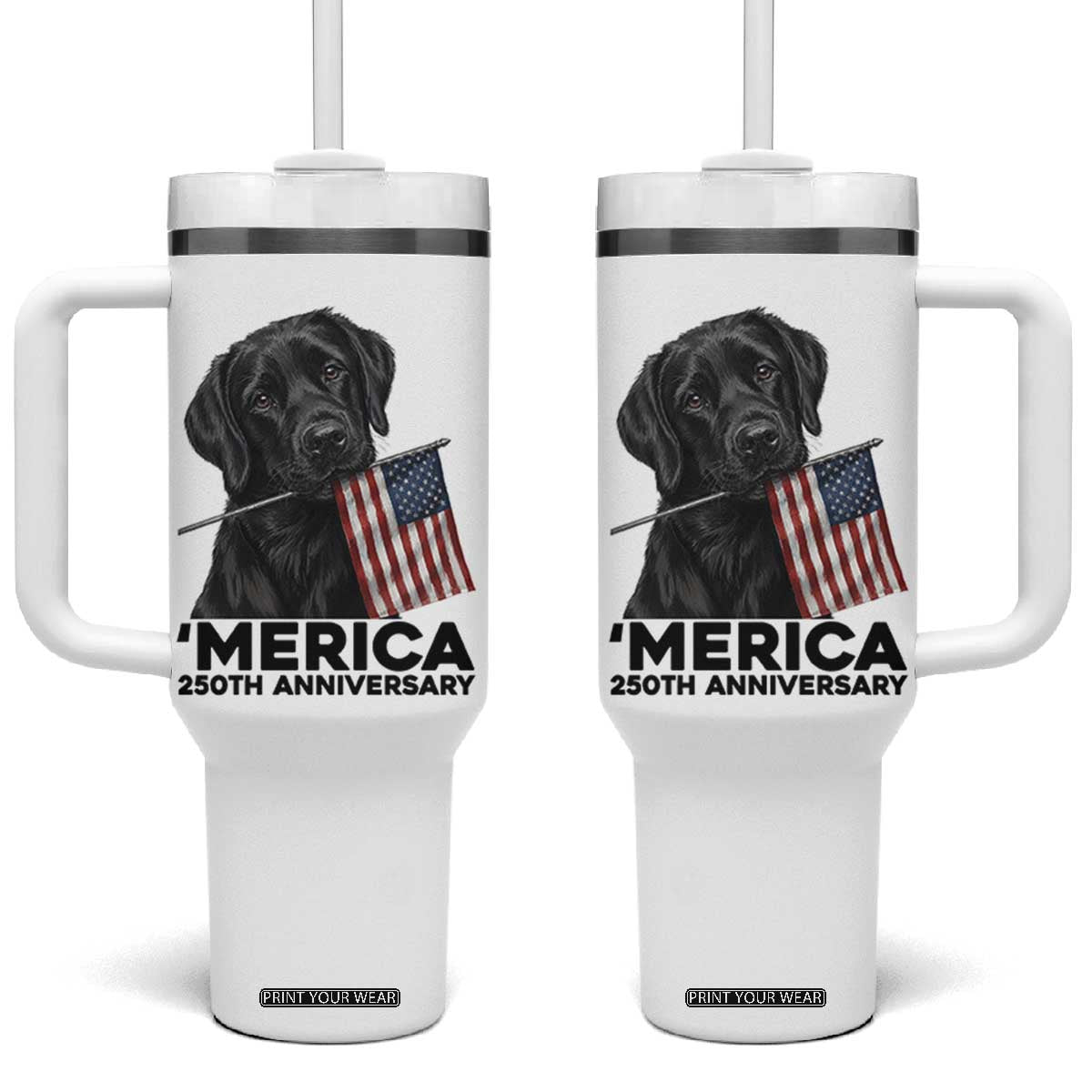 Patriotic Labrador Retriever Tumbler With Handle USA 250th Anniversary Gift TS12 One Size: 40 oz White Print Your Wear