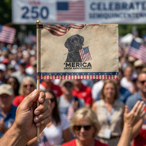 Labrador Retriever Lover Patriotic Handheld Flag USA 250th Anniversary Gift TS12 Vintage 8.2" × 5.5" Rustic Tan Navy Print Your Wear