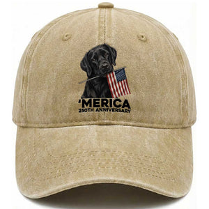 Patriotic Labrador Retriever Washed Cotton Baseball Cap USA 250th Anniversary Gift TS12 Print Your Wear