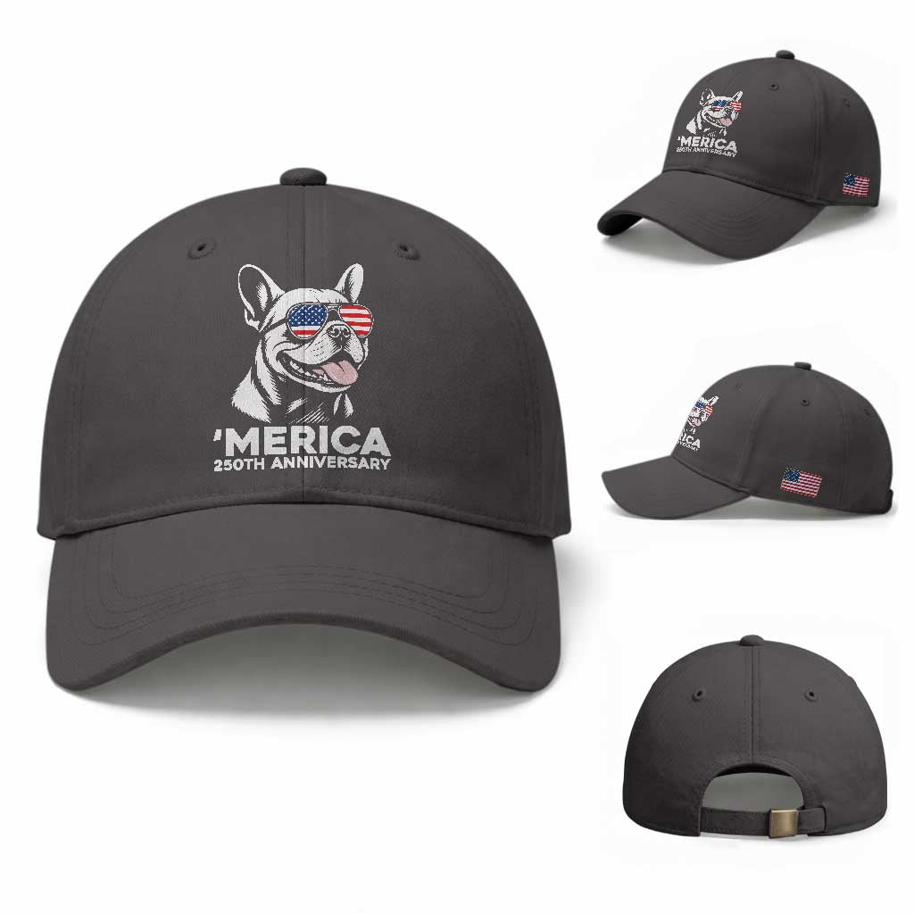 Merica French Bulldog Lover Baseball Cap 250th Anniversary Gift TS12 Baseball Cap Universal Fit Dark Gray Print Your Wear