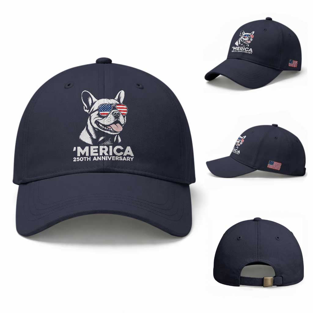 Merica French Bulldog Lover Baseball Cap 250th Anniversary Gift TS12 Baseball Cap Universal Fit Navy Print Your Wear