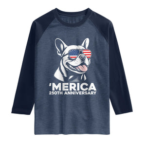 Merica French Bulldog Lover Raglan Shirt 250th Anniversary Gift TS12 Heather Denim Navy Print Your Wear