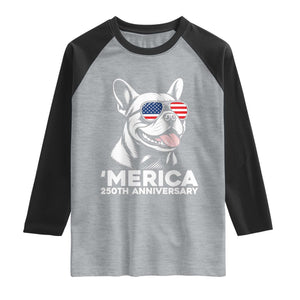 Merica French Bulldog Lover Raglan Shirt 250th Anniversary Gift TS12 Heather Gray Black Print Your Wear
