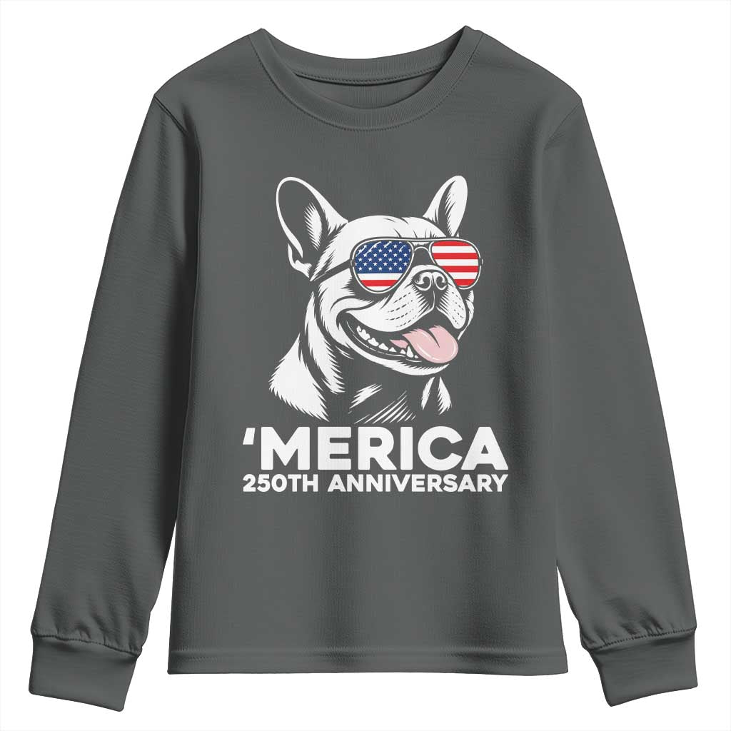 Merica French Bulldog Lover Youth Sweatshirt 250th Anniversary Gift TS12 Dark Heather Print Your Wear