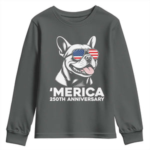 Merica French Bulldog Lover Youth Sweatshirt 250th Anniversary Gift TS12 Dark Heather Print Your Wear